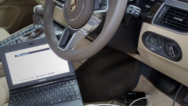 Porsche engine control unit software tuning in progress